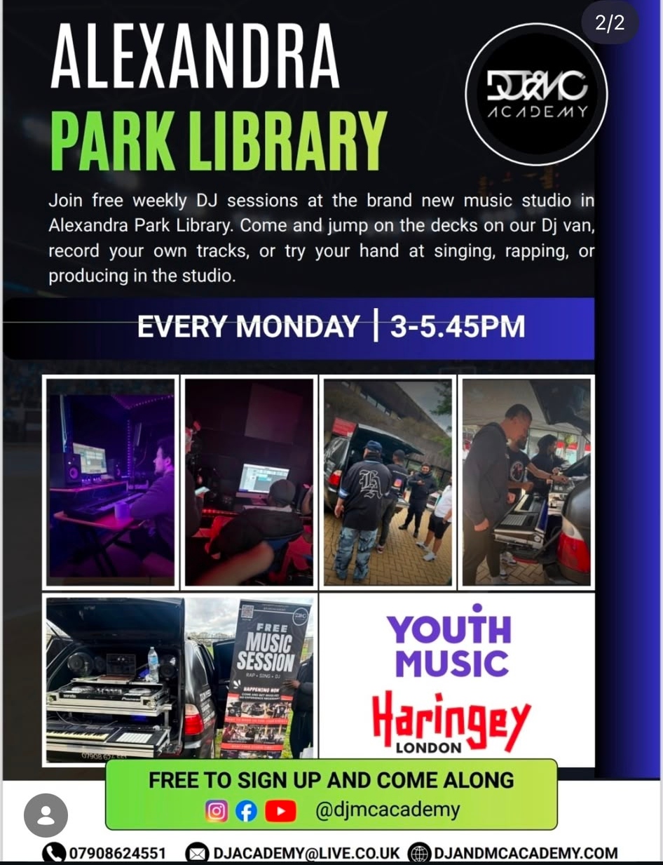 Alexandra Park Library free weekly DJ and studio sessions