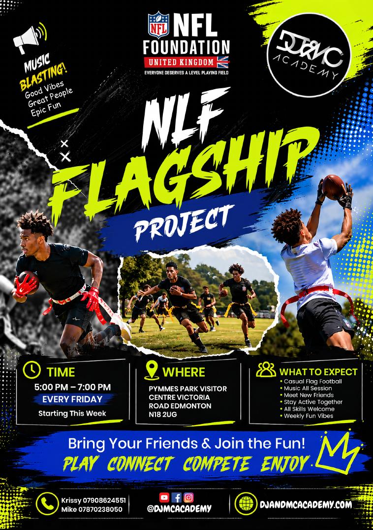 NFL Foundation UK flag football sessions at Pymmes Park Visitor Centre
